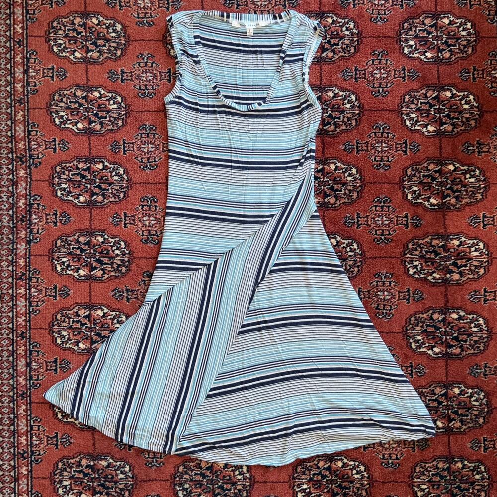 Max Studio S Blue/White Striped Stretch Rayon Knit Sleeveless Dress